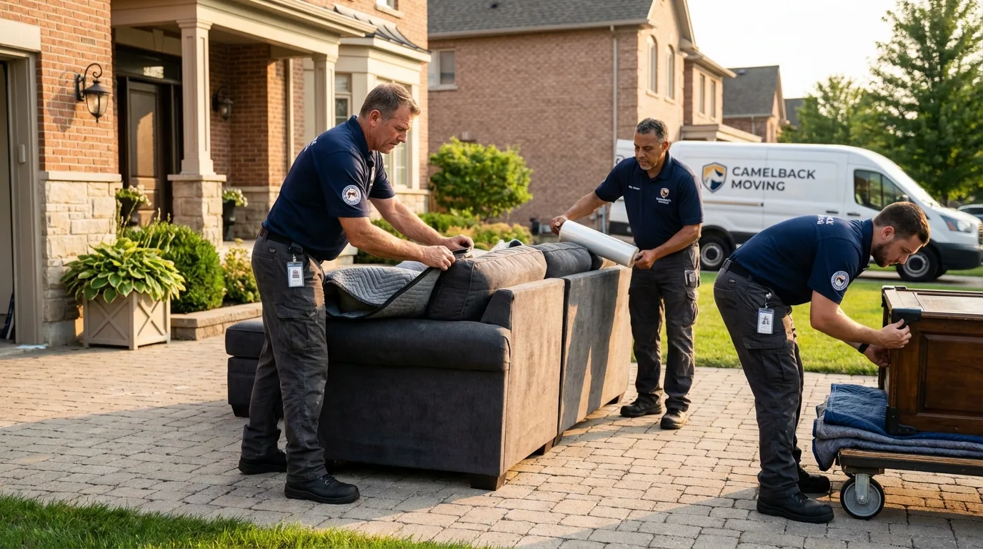 Large estate moving crew wrapping furniture in Fossil, OR